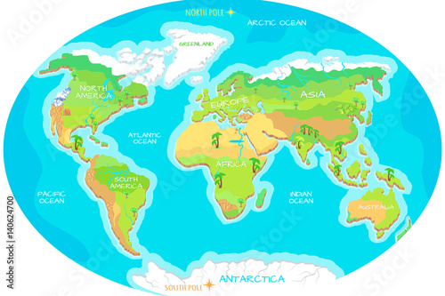 Fotografie, Tablou Continents, Oceans on Map of World. Our Planet.