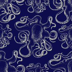 Hand drawn octopus vector seamless pattern .