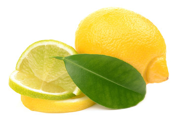 Wall Mural - lime and lemon on white background