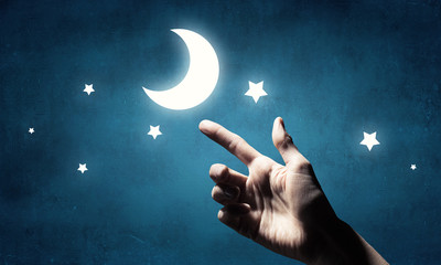 Wall Mural - moon in hand . mixed media