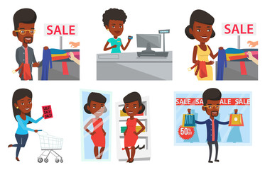 Canvas Print - Vector set of shopping people characters.