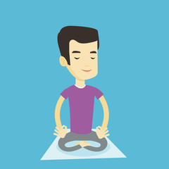 Poster - Man meditating in lotus pose vector illustration.