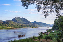 Mekong River And Mountains View In Luang Prabang, Laos