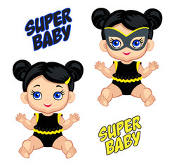 Wall Mural - Illustration cute baby girl in the costume of a superhero.