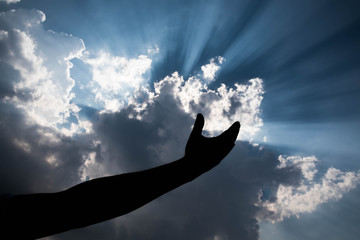  silhouette hands and sky with sunset