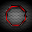 Black and red octagon on perforated metallic texture