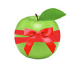 Fresh green apple and red bow isolated on white