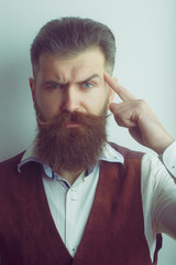 Wall Mural - bearded man, brutal caucasian hipster with serious face