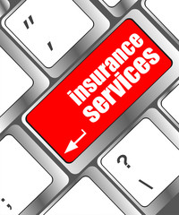 Poster - keyboard with insurance services button, internet concept