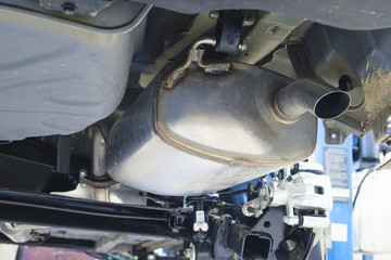 corrugation vehicle's exhaust system at shallow depth of field