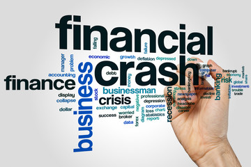 Sticker - Financial crash word cloud concept on grey background