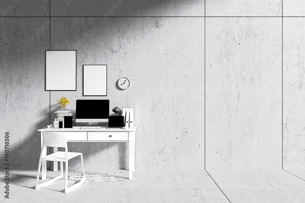 3d rendering : room Minimalist interior light and shadow with pc ...