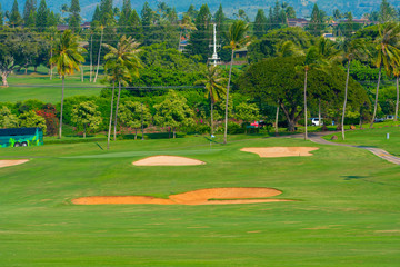 Sand Traps before the Green on the Golf Course