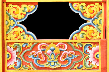 Canvas Print - Colorful background of wood carving traditional Bhutan style