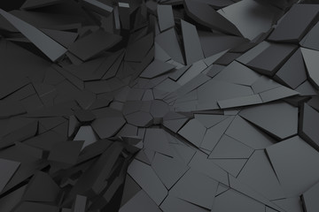 Poster - Abstract 3d rendering of cracked surface. Background with broken shape. Wall destruction. Bursting with debris. Modern cgi illustration. Design for poster, banner, placard, cover, print.