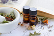 herbal medicine with essential oils on science shhet