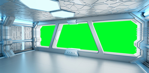 Poster - Spaceship blue and white interior 3D rendering