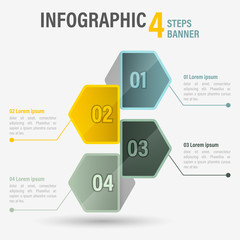 Fototapete - Infographic four steps vector banner with hexagonal elements. Part 16.