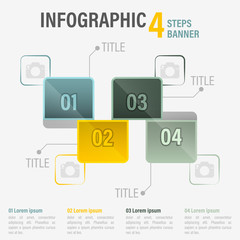 Fototapete - Infographic four steps vector banner with hexagonal elements. Part 24.