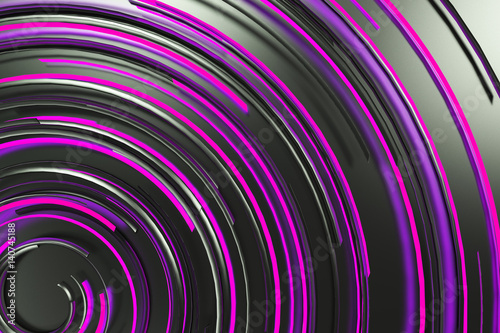 Naklejka na szybę Black concentric spiral with violet glowing elements on black background