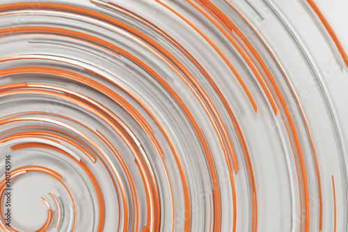 Fototapeta na wymiar White concentric spiral with orange glowing elements on white background