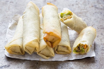 Wall Mural - Stacked spring rolls with pork and vegetables