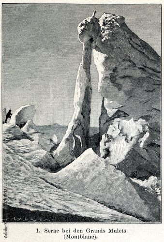 Fotografia, Obraz Seracs at Grands Mulets, at the junction of two streams of the Bossons Glacier o