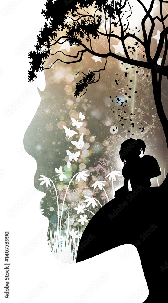Inner Child cartoon character in the real world silhouette art photo manipulation