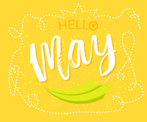 Wall Mural - Spring greetings to the month of May design in yellow background with paper origami plane was drawing to a seasonal marketing promotion. Vector .