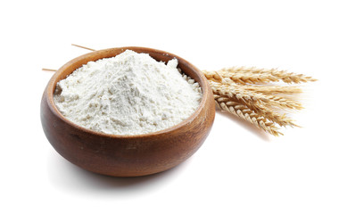 Sticker - Bowl with flour on white background