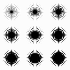 Aufkleber - Set of 9 radial, radiating lines elements. Circular lines patterns.