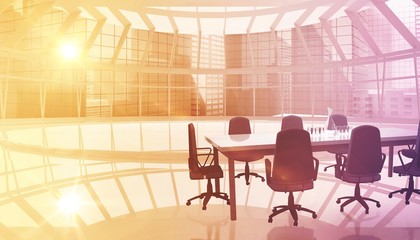 Poster - Composite image of empty office chairs and table