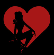 Shadow Silhouette Of Hot Girl In Red Heart