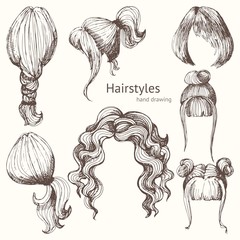 Hairstyles. Vector set. Hand drawing