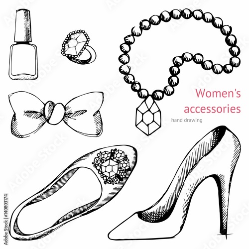 Women's accessories. Vector set. Hand drawing Stock Vector Adobe Stock