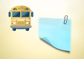Poster - Sticky Note and School Bus icon against cream background