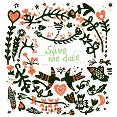 Wall Mural - Save the date wedding floral card