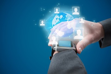 Poster - Composite image of businessman checking smart watch