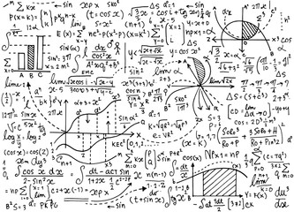 Wall Mural - Math education vector pattern with handwritten formulas, tasks,