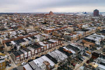 aerial view of canton, in baltimore, maryland.
