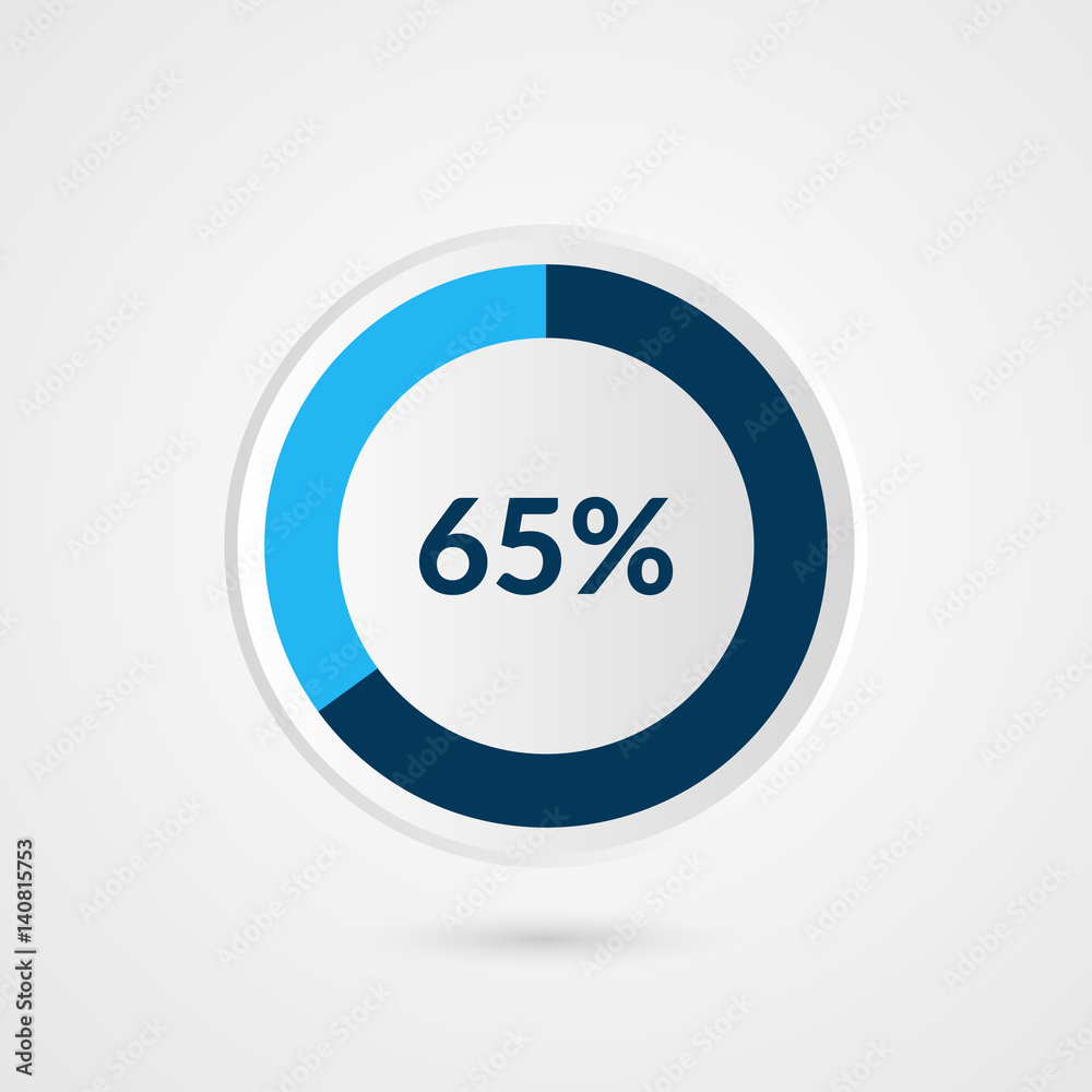 65 percent blue grey and white pie chart. Percentage vector ...