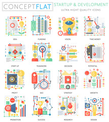 Poster - Infographics mini concept startup and development, computer protection icons for web. Premium quality color conceptual flat icons elements. Start-up and development concepts.