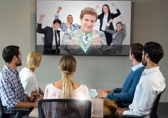 Leinwandbilder - Businesspeople having video calling on television