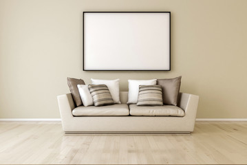 Wall Mural - White canvas on the wall in the living room. 3D render.