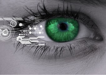 Poster - Woman green eyes with interface screen