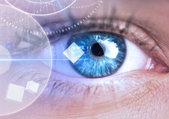 Poster - Woman blue eyes with interface screen