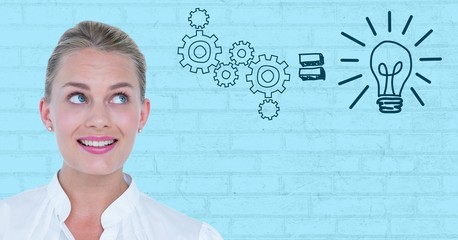 Poster - Digital composite image of businesswoman getting and idea