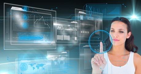 Poster - Digital composite image of a woman touching interface design