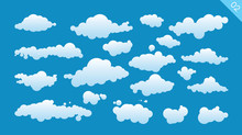 Set Of Cartoon Clouds On A Blue Background