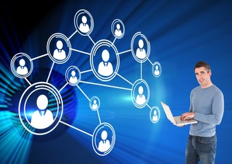 Poster - Male executive using laptop with connection icons